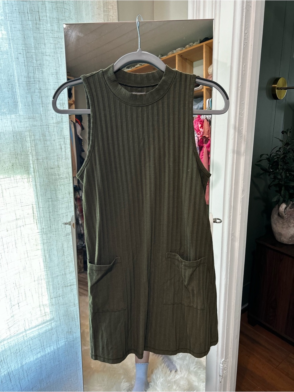 Falls creek Sleeveless Ribbed Pocket Dress - Olive Green